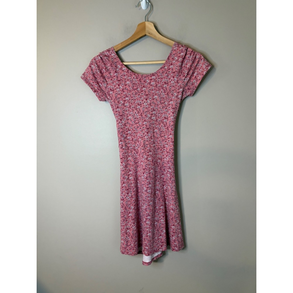 Hollister Mini Dress Women XS Pink Excellent Floral Cutout Back Short Sleeve